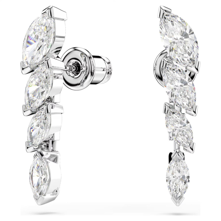 Mesmera earrings Marquise cut, White, Rhodium plated